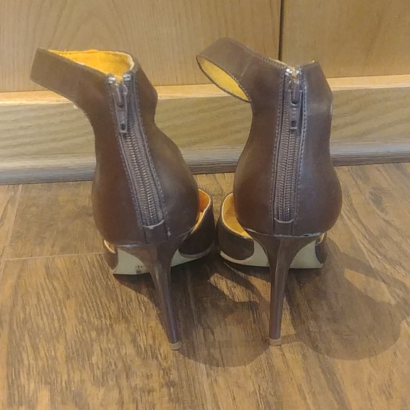 Michael Antonio Shoes Brown Pointed Toe Zip Up Ankle Strap Stiletto Heel Womens 75 Poshmark